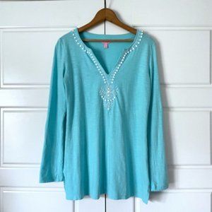 Lilly Pulitzer Eliana Tunic Top Island Shorely Blue Women’s Size S